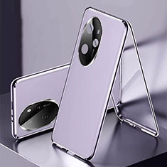 Luxury Aluminum Metal and Leather Cover Case 360 Degrees P01 for Huawei Honor 100 Pro 5G Purple