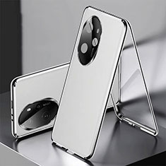 Luxury Aluminum Metal and Leather Cover Case 360 Degrees P01 for Huawei Honor 100 Pro 5G Silver