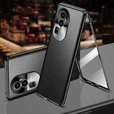 Luxury Aluminum Metal and Leather Cover Case 360 Degrees P01 for Oppo Reno10 Pro+ Plus 5G Black