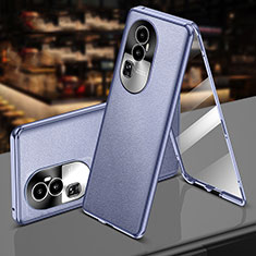 Luxury Aluminum Metal and Leather Cover Case 360 Degrees P01 for Oppo Reno10 Pro+ Plus 5G Clove Purple