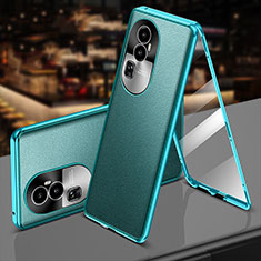 Luxury Aluminum Metal and Leather Cover Case 360 Degrees P01 for Oppo Reno10 Pro+ Plus 5G Green