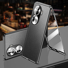 Luxury Aluminum Metal and Leather Cover Case 360 Degrees P01 for Oppo Reno11 Pro 5G Black