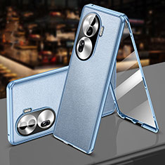 Luxury Aluminum Metal and Leather Cover Case 360 Degrees P01 for Oppo Reno11 Pro 5G Sky Blue