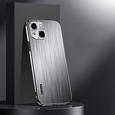 Luxury Aluminum Metal Back Cover and Silicone Frame Case AT1 for Apple iPhone 13 Silver