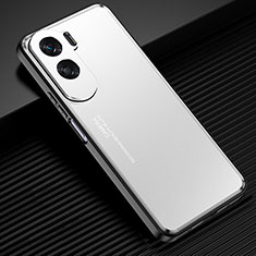 Luxury Aluminum Metal Back Cover and Silicone Frame Case for Huawei Honor 90 Lite 5G Silver