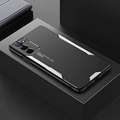 Luxury Aluminum Metal Back Cover and Silicone Frame Case for Oppo A53s 5G Silver