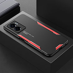 Luxury Aluminum Metal Back Cover and Silicone Frame Case for Oppo A57 4G Red