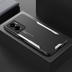 Luxury Aluminum Metal Back Cover and Silicone Frame Case for Oppo A57s Silver