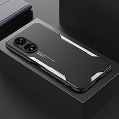Luxury Aluminum Metal Back Cover and Silicone Frame Case for Oppo A58 5G Silver