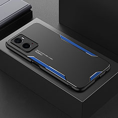 Luxury Aluminum Metal Back Cover and Silicone Frame Case for Oppo A76 Blue