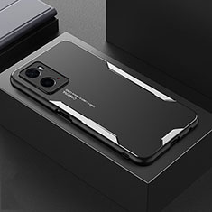 Luxury Aluminum Metal Back Cover and Silicone Frame Case for Oppo A76 Silver