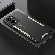 Luxury Aluminum Metal Back Cover and Silicone Frame Case for Oppo A77s Gold