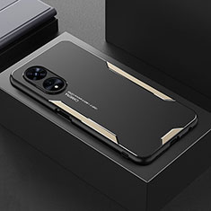 Luxury Aluminum Metal Back Cover and Silicone Frame Case for Oppo A78 5G Gold