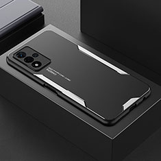 Luxury Aluminum Metal Back Cover and Silicone Frame Case for Oppo A93s 5G Silver
