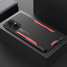 Luxury Aluminum Metal Back Cover and Silicone Frame Case for Oppo A96 5G Red