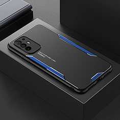 Luxury Aluminum Metal Back Cover and Silicone Frame Case for Oppo F19 Pro+ Plus 5G Blue