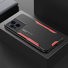 Luxury Aluminum Metal Back Cover and Silicone Frame Case for Oppo Find X3 Pro 5G Red