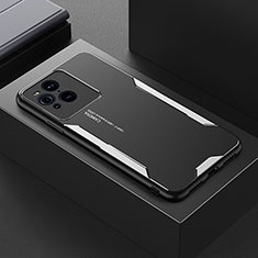 Luxury Aluminum Metal Back Cover and Silicone Frame Case for Oppo Find X3 Pro 5G Silver