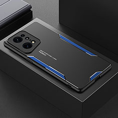 Luxury Aluminum Metal Back Cover and Silicone Frame Case for Oppo Find X5 Pro 5G Blue