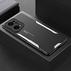 Luxury Aluminum Metal Back Cover and Silicone Frame Case for Oppo Find X5 Pro 5G Silver