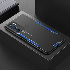 Luxury Aluminum Metal Back Cover and Silicone Frame Case for Oppo Reno6 5G Blue