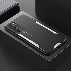 Luxury Aluminum Metal Back Cover and Silicone Frame Case for Oppo Reno6 5G Silver