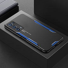 Luxury Aluminum Metal Back Cover and Silicone Frame Case for Oppo Reno6 Pro 5G Blue
