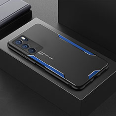 Luxury Aluminum Metal Back Cover and Silicone Frame Case for Oppo Reno6 Pro 5G India Blue