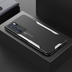 Luxury Aluminum Metal Back Cover and Silicone Frame Case for Oppo Reno6 Pro 5G India Silver