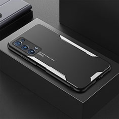 Luxury Aluminum Metal Back Cover and Silicone Frame Case for Oppo Reno6 Pro+ Plus 5G Silver