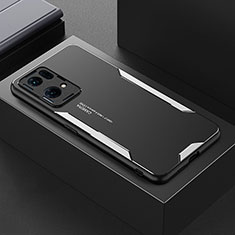 Luxury Aluminum Metal Back Cover and Silicone Frame Case for Oppo Reno7 Pro 5G Silver