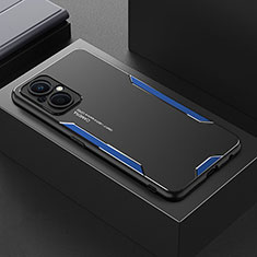 Luxury Aluminum Metal Back Cover and Silicone Frame Case for Oppo Reno7 Z 5G Blue