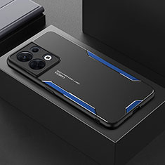 Luxury Aluminum Metal Back Cover and Silicone Frame Case for Oppo Reno8 5G Blue