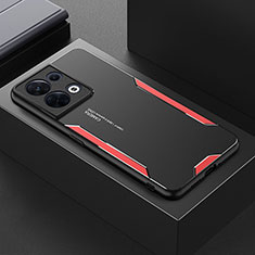 Luxury Aluminum Metal Back Cover and Silicone Frame Case for Oppo Reno9 Pro 5G Red