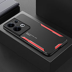 Luxury Aluminum Metal Back Cover and Silicone Frame Case for Oppo Reno9 Pro+ Plus 5G Red