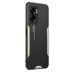 Luxury Aluminum Metal Back Cover and Silicone Frame Case for Realme Q5i 5G Gold