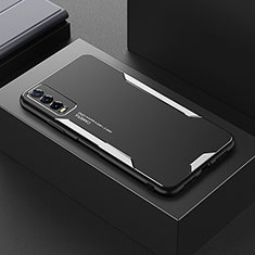 Luxury Aluminum Metal Back Cover and Silicone Frame Case for Vivo Y11s Silver