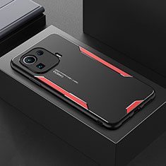 Luxury Aluminum Metal Back Cover and Silicone Frame Case for Xiaomi Mi 11 Pro 5G Red