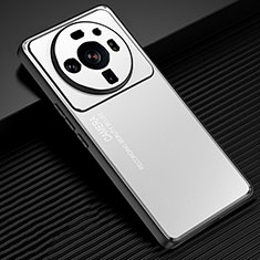Luxury Aluminum Metal Back Cover and Silicone Frame Case for Xiaomi Mi 12 Ultra 5G Silver