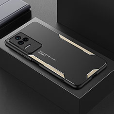 Luxury Aluminum Metal Back Cover and Silicone Frame Case for Xiaomi Poco F4 5G Gold