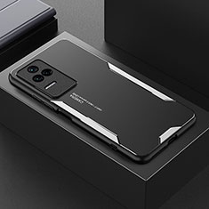 Luxury Aluminum Metal Back Cover and Silicone Frame Case for Xiaomi Poco F4 5G Silver