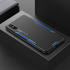 Luxury Aluminum Metal Back Cover and Silicone Frame Case for Xiaomi Redmi 9AT Blue