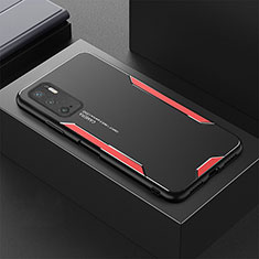 Luxury Aluminum Metal Back Cover and Silicone Frame Case for Xiaomi Redmi Note 10 5G Red