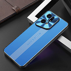 Luxury Aluminum Metal Back Cover and Silicone Frame Case J01 for Oppo Find X5 Pro 5G Blue