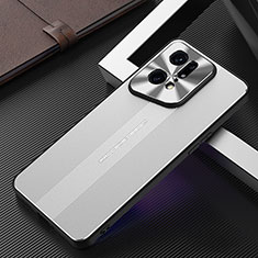 Luxury Aluminum Metal Back Cover and Silicone Frame Case J01 for Oppo Find X5 Pro 5G Silver
