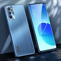 Luxury Aluminum Metal Back Cover and Silicone Frame Case J01 for Oppo Reno6 5G Blue