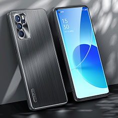 Luxury Aluminum Metal Back Cover and Silicone Frame Case J01 for Oppo Reno6 Pro 5G India Black