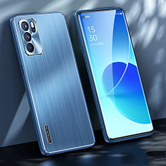 Luxury Aluminum Metal Back Cover and Silicone Frame Case J01 for Oppo Reno6 Pro 5G India Blue