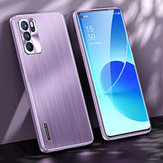 Luxury Aluminum Metal Back Cover and Silicone Frame Case J01 for Oppo Reno6 Pro 5G India Purple