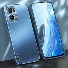 Luxury Aluminum Metal Back Cover and Silicone Frame Case J01 for Oppo Reno7 Pro 5G Blue